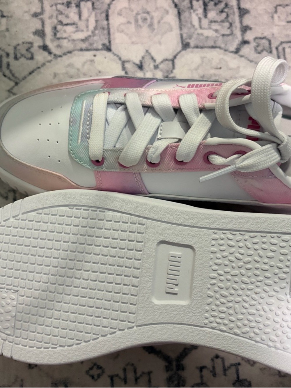 Puma White Sneakers with Pink & Mint Gradient Accents